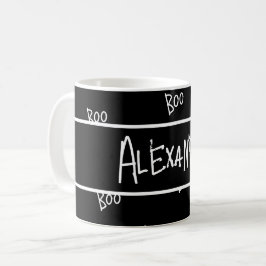 Persoonlijke Halloween boo-typografie zwart wit Koffiemok
