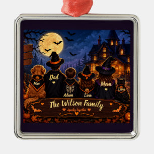 Persoonlijke Halloween Familie Zwarte Kat Hond Metalen Ornament