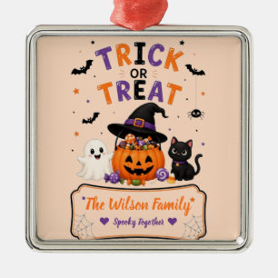Persoonlijke Halloween familienaam, snoep of een p Metalen Ornament