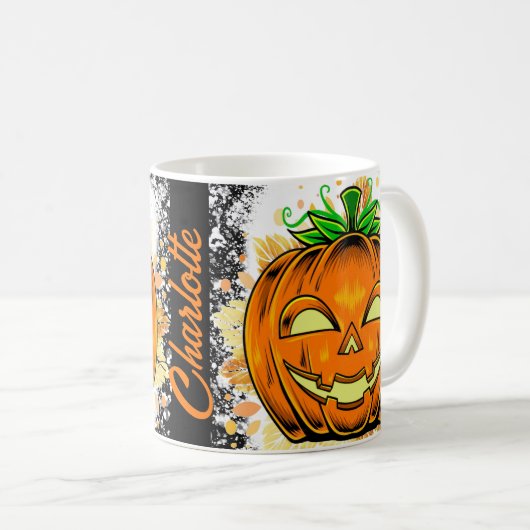 Persoonlijke Halloween JackoLantern Spooky Pumpkin Koffiemok (Voorkant rechts)