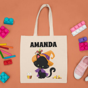 Persoonlijke Halloween kat Kid's Kind Trick-or-Tre Tote Bag