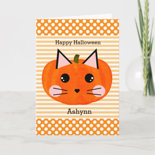 Persoonlijke Halloween Kat Pompoen Kaart (Voorkant)