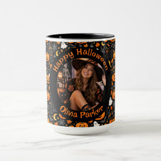 Persoonlijke Halloween-kattenmok met foto en naam Mok