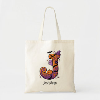 Persoonlijke Halloween-monogramletter J Pompoen Tote Bag