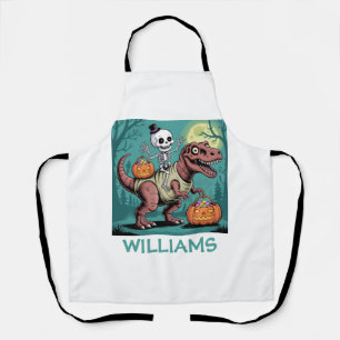 Persoonlijke Halloween Skelet Rijdende Dinosaurus Schort
