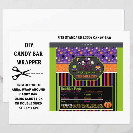 Persoonlijke halloween Snoep Bar Wrapper (Voorkant / Achterkant)