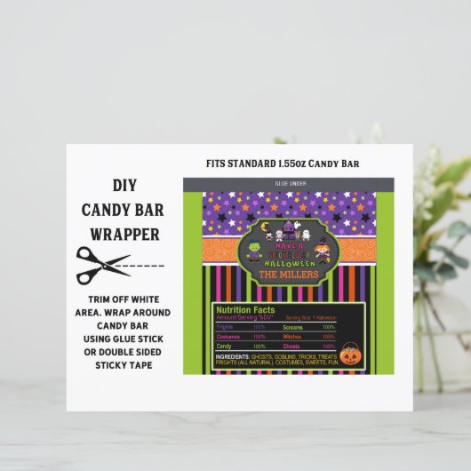 Persoonlijke halloween Snoep Bar Wrapper (Staand voorkant)