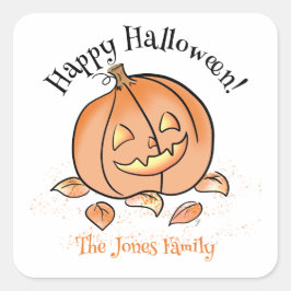 Persoonlijke Halloween-sticker Cute Jack o Lantern Vierkante Sticker