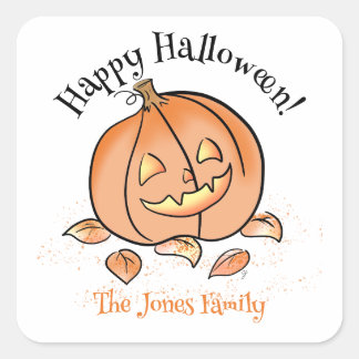 Persoonlijke Halloween-sticker Cute Jack o Lantern Vierkante Sticker