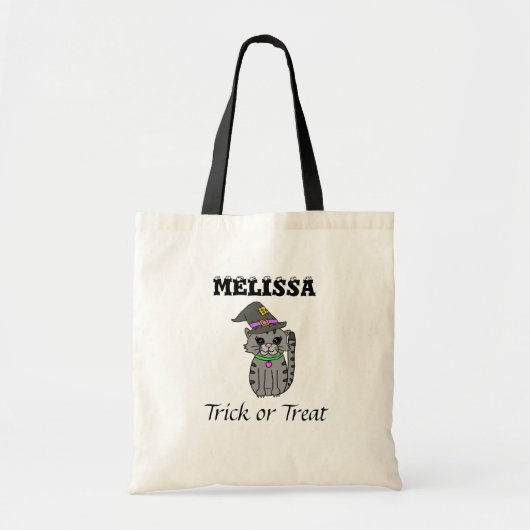 Persoonlijke Halloween Trick or Treating Kat Tote Bag (Voorkant)