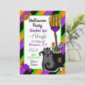 Persoonlijke Halloween-uitnodigingen | Hek en kat Kaart (Staand voorkant)