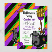 Persoonlijke Halloween-uitnodigingen | Hek en kat Kaart (Voorkant / Achterkant)