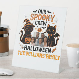 Persoonlijke Halloween Zwarte Kat Familie Collecti Reclamebord Met Voetstuk
