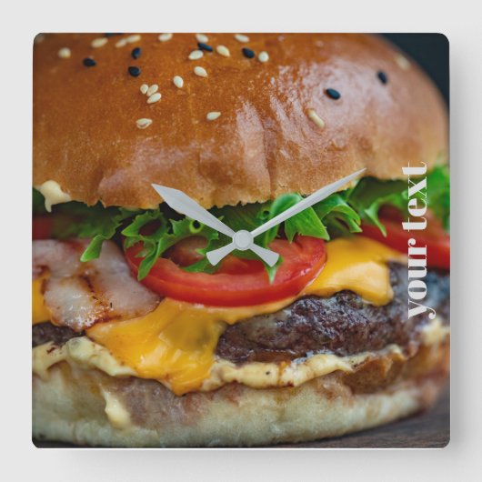 Persoonlijke Hamburger Foto Acrylwandklok Vierkante Klok (Voorkant)