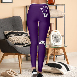 Persoonlijke Hand Kat Huisdier Paars Witte Strepen Leggings