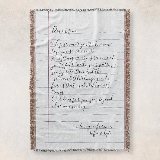 Persoonlijke handgeschreven briefliefhebber mam deken