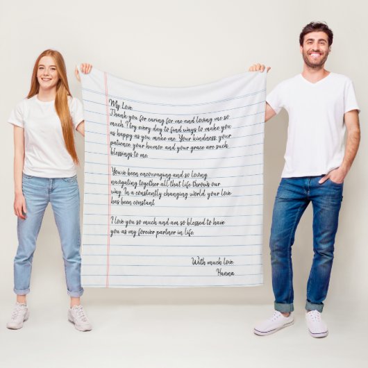 Persoonlijke handgeschreven liefdesbrief voor echt fleece deken (In situ)