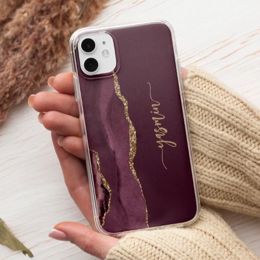 Persoonlijke handtekening Burgundy Gold Agate Case-Mate iPhone Case