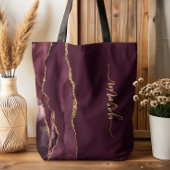 Persoonlijke handtekening Burgundy Gold Agate Tote Bag