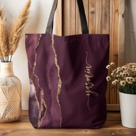 Persoonlijke handtekening Burgundy Gold Agate Tote Bag