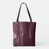 Persoonlijke handtekening Burgundy Gold Agate Tote Bag (Achterkant)