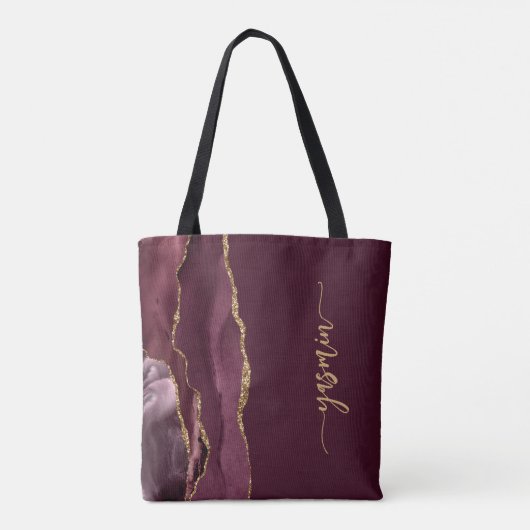 Persoonlijke handtekening Burgundy Gold Agate Tote Bag (Achterkant)