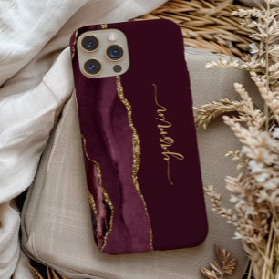 Persoonlijke handtekening Burgundyrood Goud Agaat Case-Mate iPhone Case