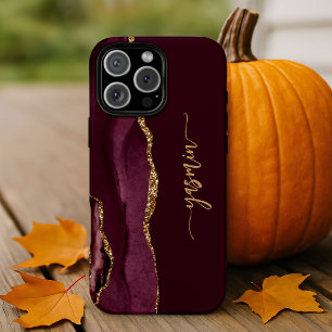 Persoonlijke handtekening Burgundyrood Goud Agaat iPhone 13 Pro Hoesje