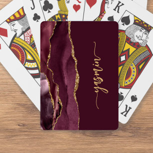 Persoonlijke handtekening Burgundyrood Goud Agaat Pokerkaarten