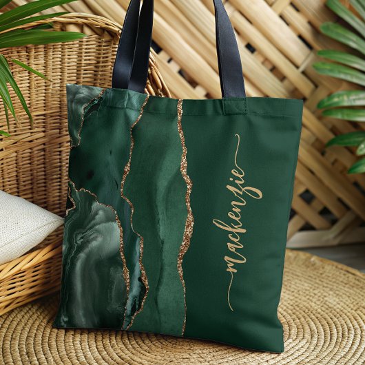 Persoonlijke handtekening Emerald Green Gold Agate Tote Bag
