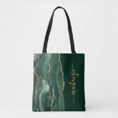 Persoonlijke handtekening Emerald Green Gold Agate Tote Bag (Voorkant)