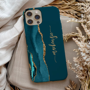 Persoonlijke handtekening in tealblauw met goud ag Case-Mate iPhone case