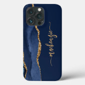 Persoonlijke handtekening Navy Blue Goud Agate Case-Mate iPhone Case (Achterkant)