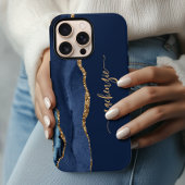 Persoonlijke handtekening Navy Blue Goud Agate Case-Mate iPhone Case