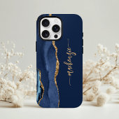 Persoonlijke handtekening Navy Blue Goud Agate Case-Mate iPhone Case
