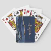Persoonlijke handtekening Navy Blue Goud Agate Pokerkaarten (Achterkant)