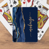 Persoonlijke handtekening Navy Blue Goud Agate Pokerkaarten