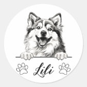 Persoonlijke handtekening Pomsky-hond Ronde Sticker (Voorkant)