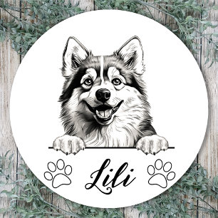 Persoonlijke handtekening Pomsky-hond Ronde Sticker