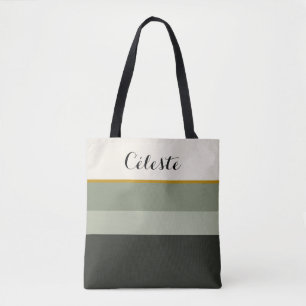 Persoonlijke handtekening saliegroen & goud gestre tote bag