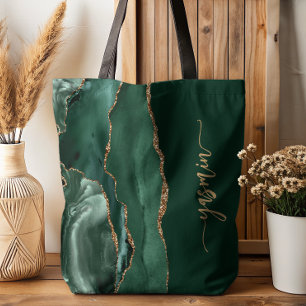 Persoonlijke handtekening Smaragdgroene goudagaat Tote Bag