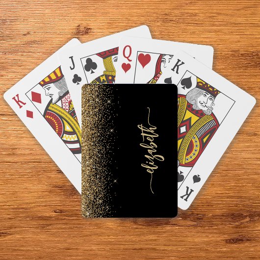 Persoonlijke handtekening zwart Gold Glitter Pokerkaarten