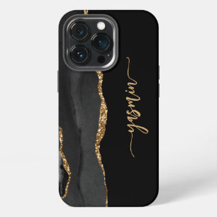 Persoonlijke handtekening Zwart Goud Agaat iPhone 13 Pro Hoesje
