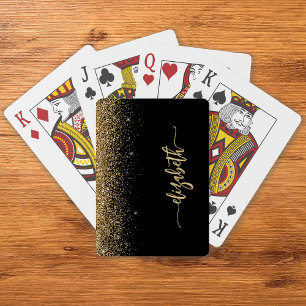 Persoonlijke handtekening zwart goud glitter pokerkaarten