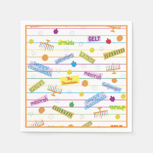 Persoonlijke Hanukkah servetten "Chanukah Feest" (Voorkant)