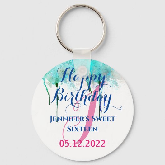Persoonlijke Happy 16 Birthday Sweet Sixteen-parti Sleutelhanger (Voorkant)
