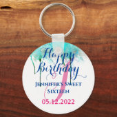 Persoonlijke Happy 16 Birthday Sweet Sixteen-parti Sleutelhanger (Voorkant)