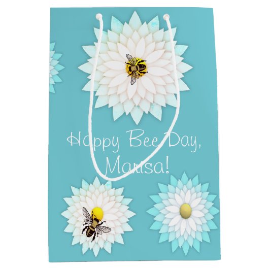 Persoonlijke Happy Bee Day Gift-tas Medium Cadeauzakje (Voorkant)