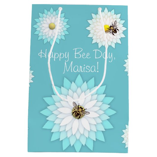 Persoonlijke Happy Bee Day Gift-tas Medium Cadeauzakje (Achterkant)