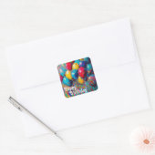 Persoonlijke Happy Birthday-ballonnen Vierkante Sticker (Envelop)
